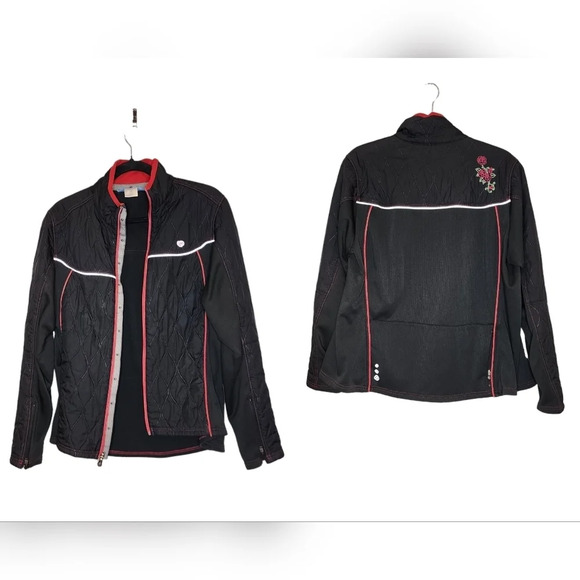 Pearl Izumi cycling jacket. Women's XL. Black/Pink Red Floral Embroidered. - Picture 1 of 13
